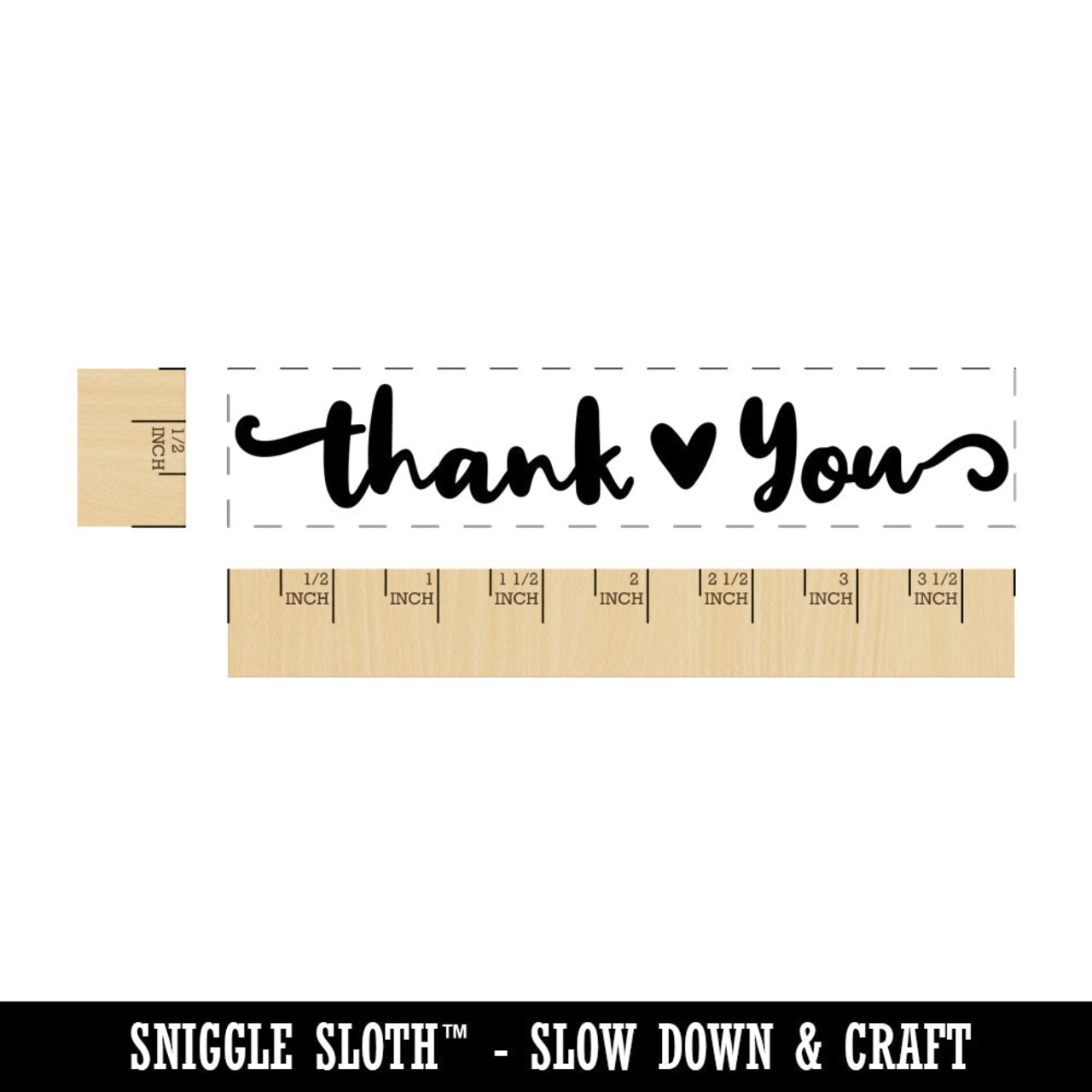 Artsy Inky Lowercase Script Thank You with Heart Rectangle Rubber Stamp for Stamping Crafting